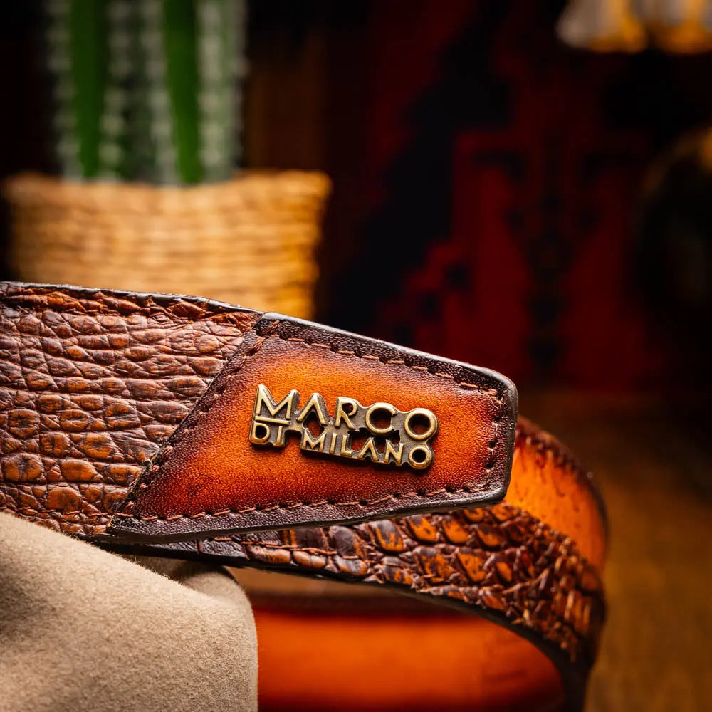 Marco Di Milano Texas Aged Maple Genuine Caiman Crocodile/Calf Belt