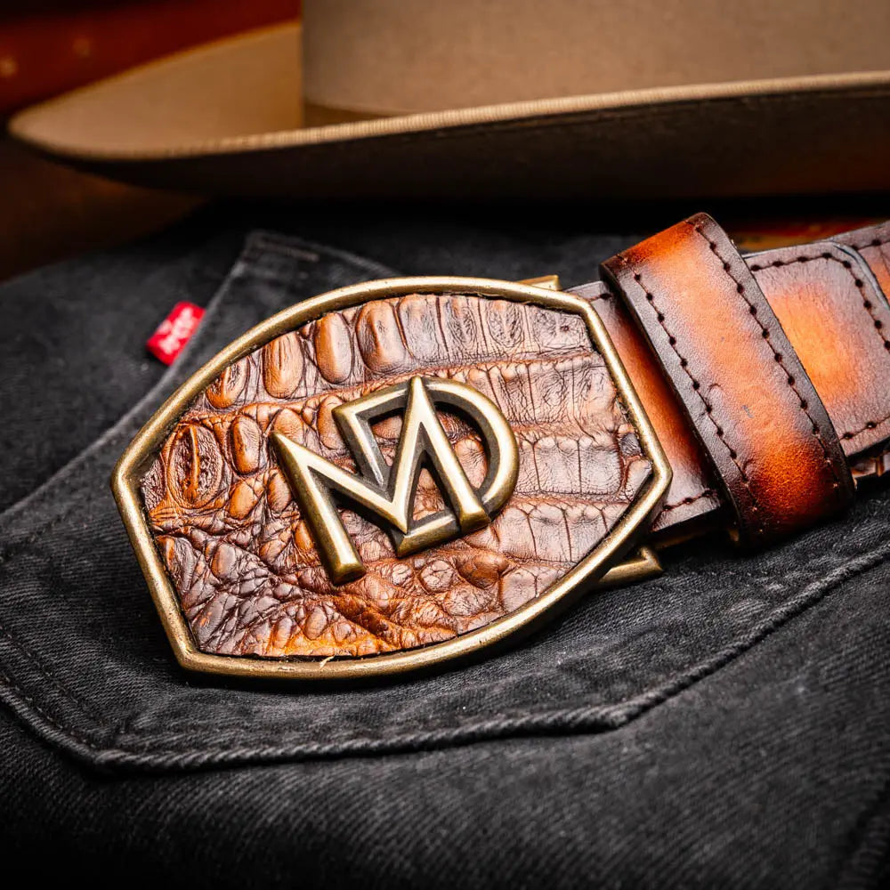 Marco Di Milano Texas Aged Maple Genuine Caiman Crocodile/Calf Belt