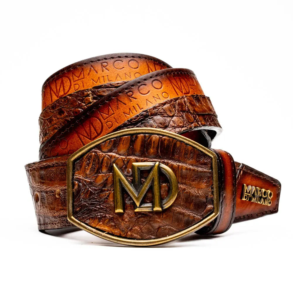 Marco Di Milano Texas Aged Maple Genuine Caiman Crocodile/Calf Belt