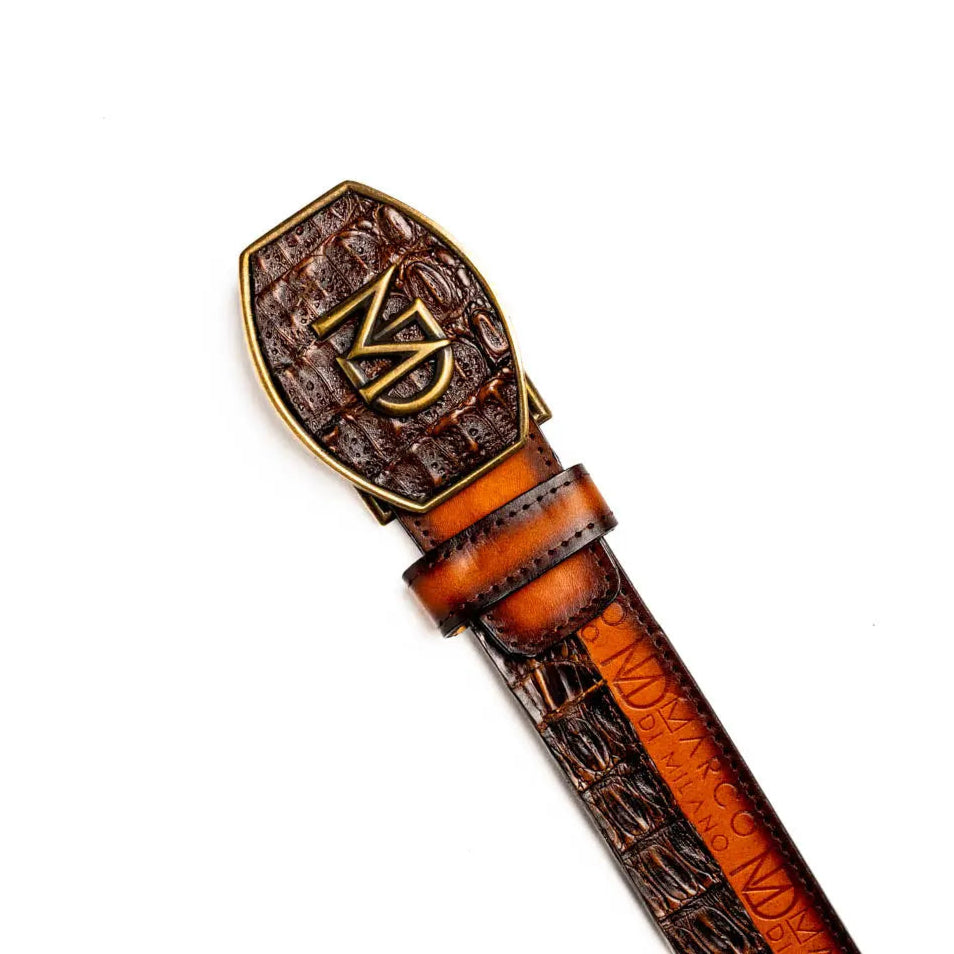 Marco Di Milano Texas Aged Maple Genuine Caiman Crocodile/Calf Belt