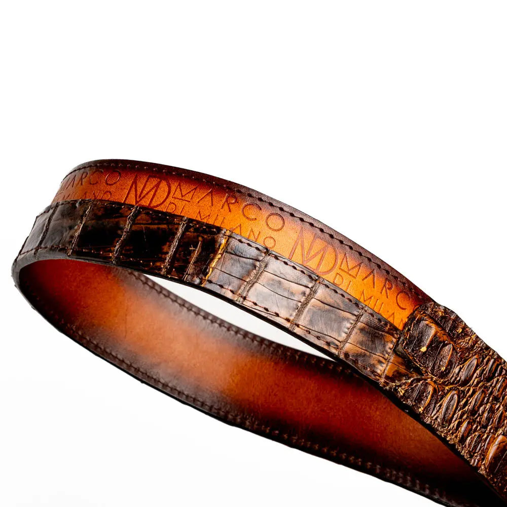 Marco Di Milano Texas Aged Maple Genuine Caiman Crocodile/Calf Belt