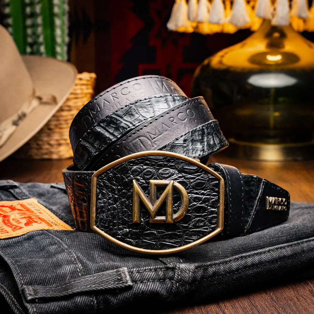 Marco Di Milano Texas Black Genuine Caiman Crocodile/Calf Belt
