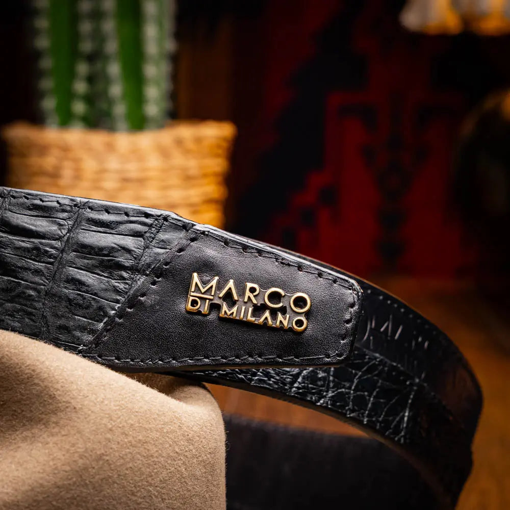 Marco Di Milano Texas Black Genuine Caiman Crocodile/Calf Belt