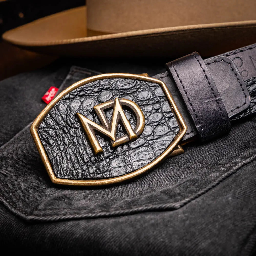 Marco Di Milano Texas Black Genuine Caiman Crocodile/Calf Belt