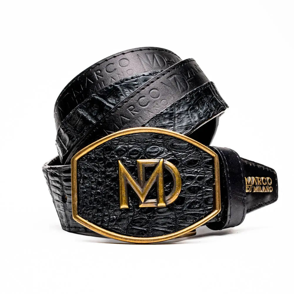 Marco Di Milano Texas Black Genuine Caiman Crocodile/Calf Belt
