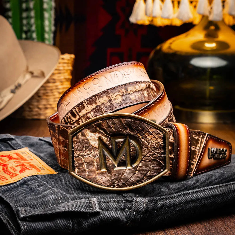 Marco Di Milano Texas Stone Brown Genuine Caiman Crocodile/Calf Belt