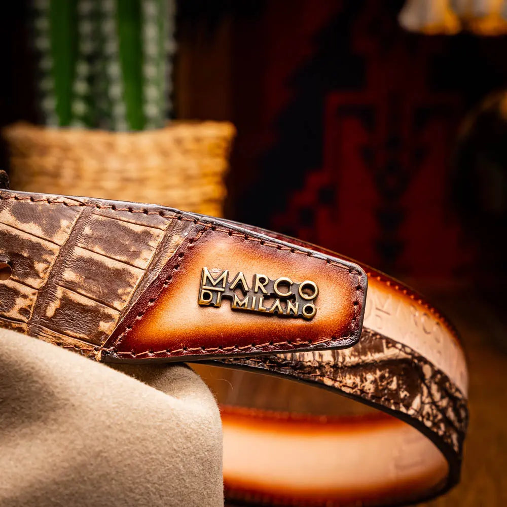 Marco Di Milano Texas Stone Brown Genuine Caiman Crocodile/Calf Belt