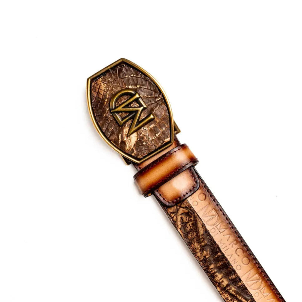 Marco Di Milano Texas Stone Brown Genuine Caiman Crocodile/Calf Belt