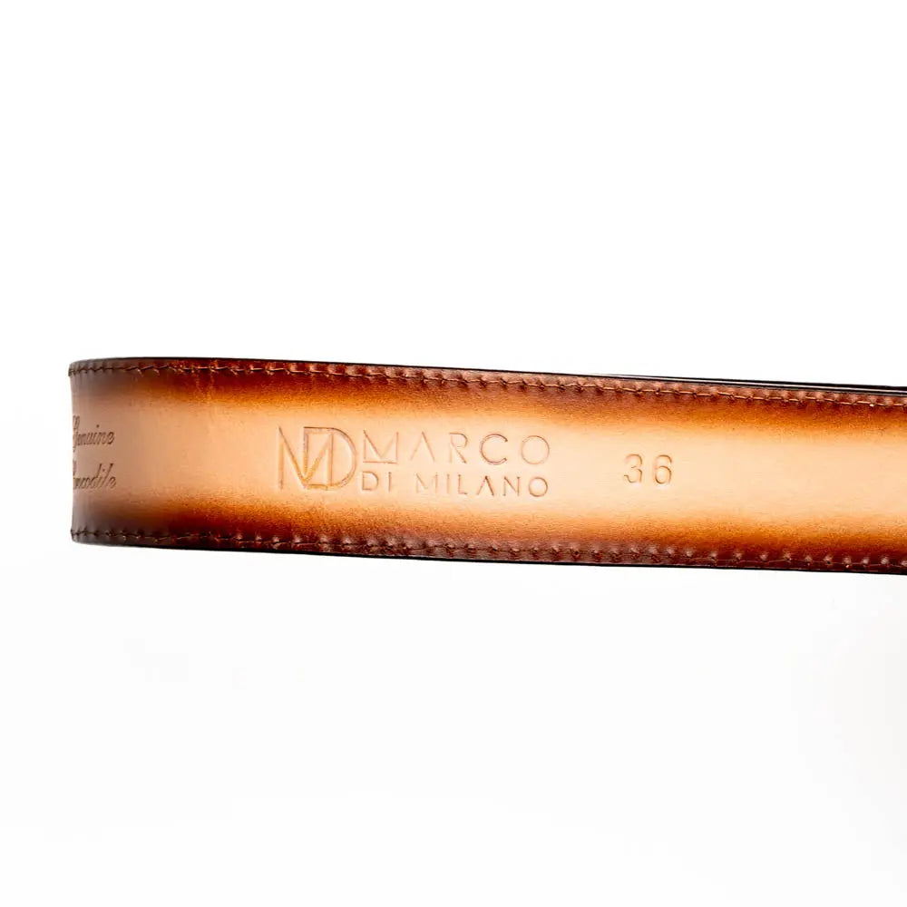 Marco Di Milano Texas Stone Brown Genuine Caiman Crocodile/Calf Belt