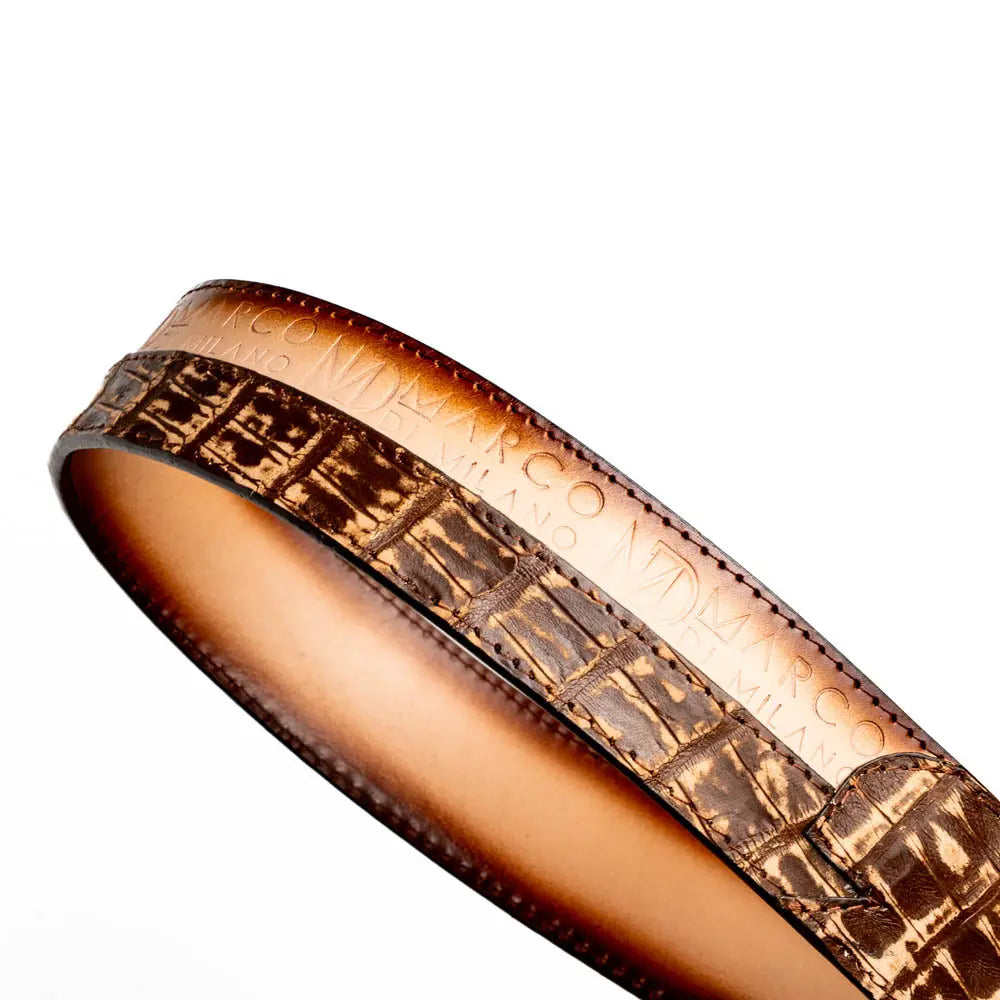 Marco Di Milano Texas Stone Brown Genuine Caiman Crocodile/Calf Belt