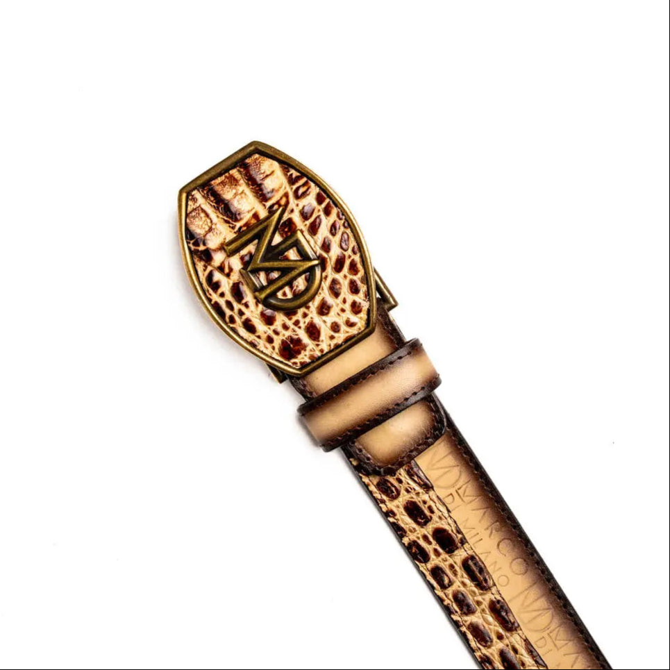 Marco Di Milano Texas Stone Orix Genuine Caiman Crocodile/Calf Belt