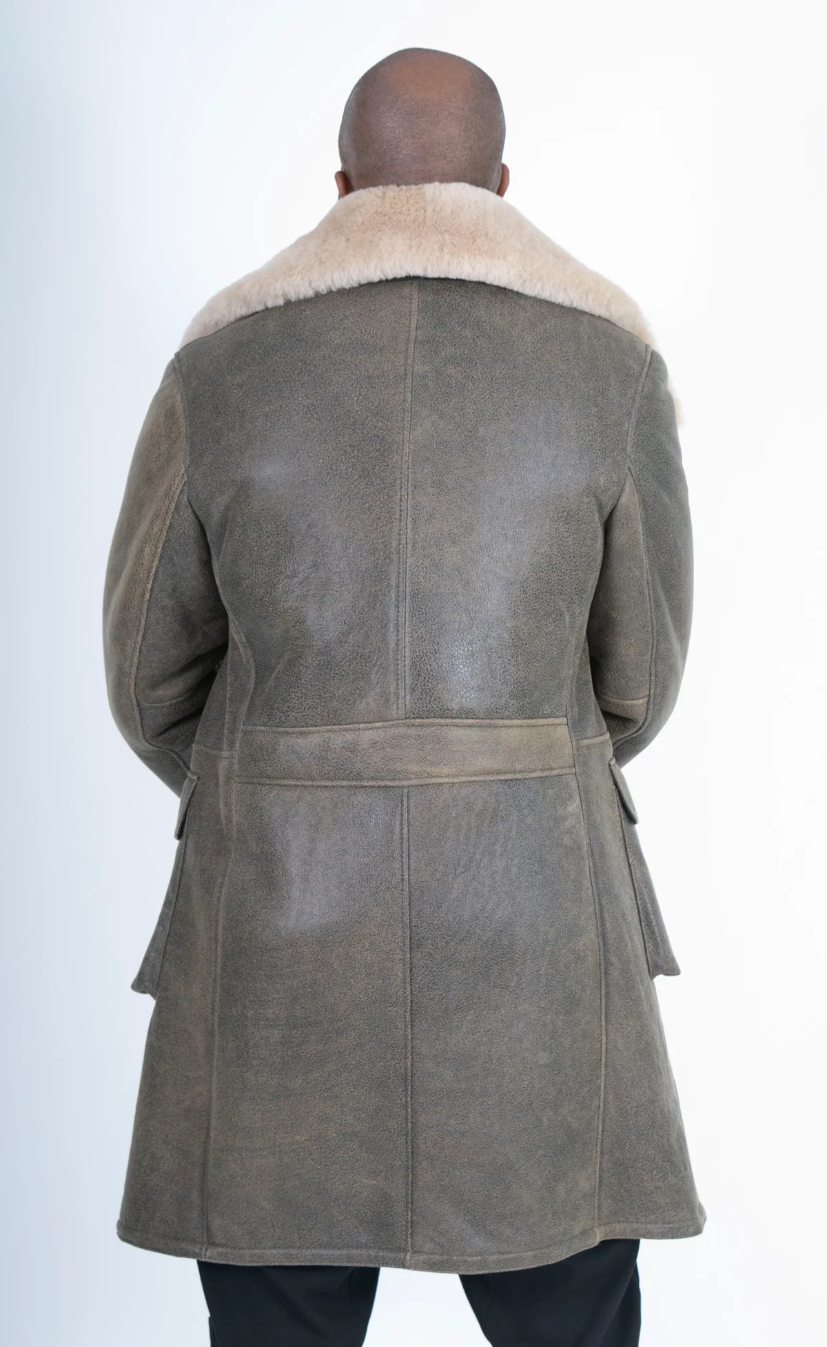 Jakewood 6110 Green Genuine Sheepskin Double-Breasted Trench Coat