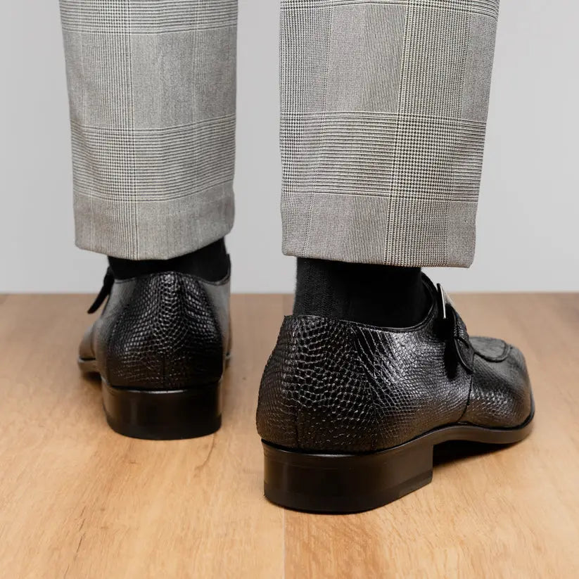Marco Di Milano Toluca Black Genuine Caiman Crocodile/Lizard Monk Strap Shoes