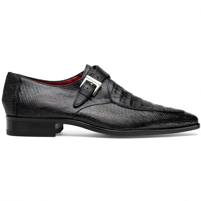 Marco Di Milano Toluca Black Genuine Caiman Crocodile/Lizard Monk Strap Shoes