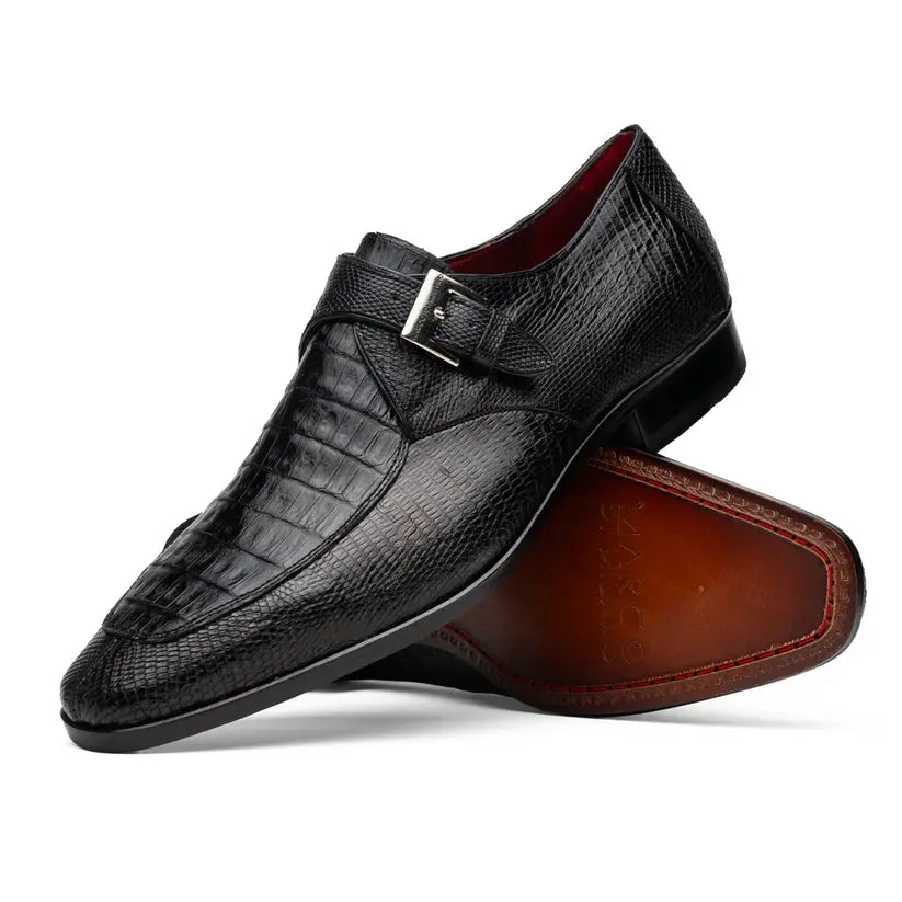 Marco Di Milano Toluca Black Genuine Caiman Crocodile/Lizard Monk Strap Shoes