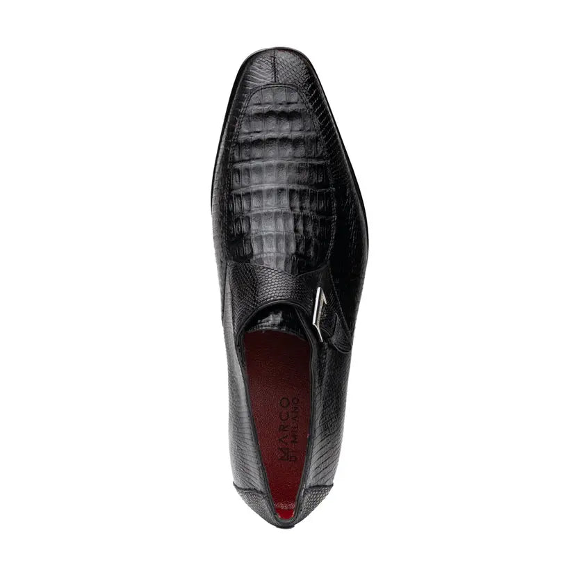 Marco Di Milano Toluca Black Genuine Caiman Crocodile/Lizard Monk Strap Shoes