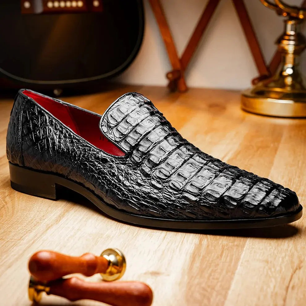 Marco Di Milano Trento Black Genuine Caiman Crocodile Loafers
