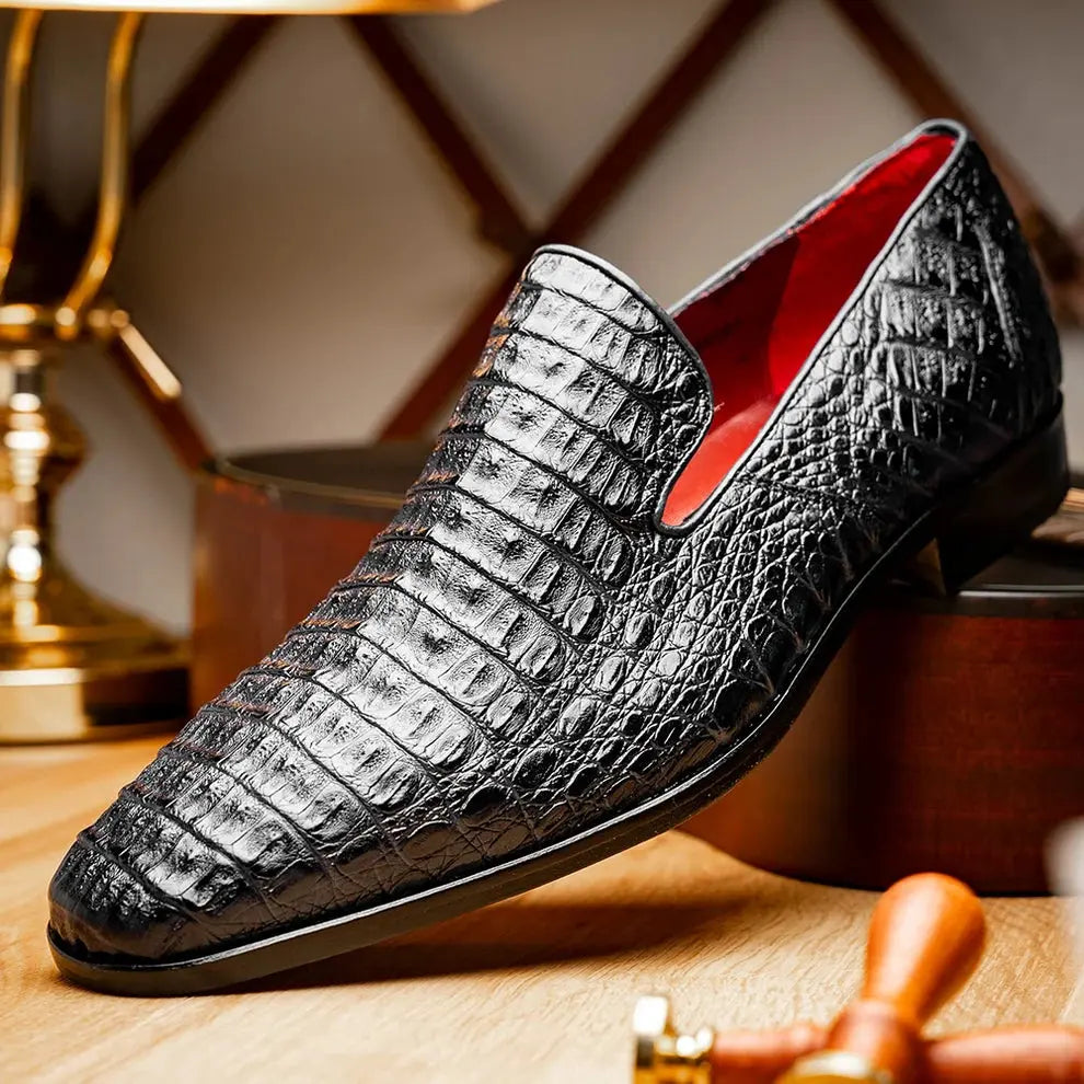 Marco Di Milano Trento Black Genuine Caiman Crocodile Loafers