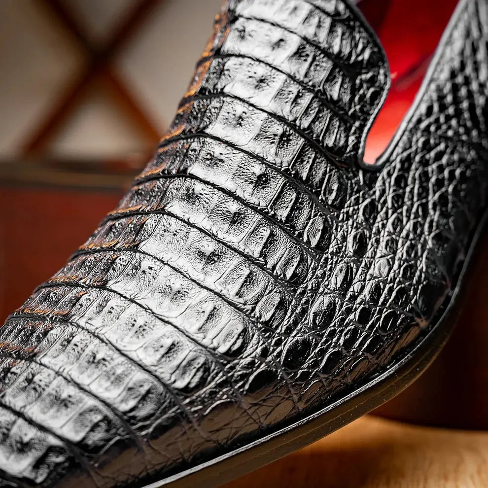 Marco Di Milano Trento Black Genuine Caiman Crocodile Loafers