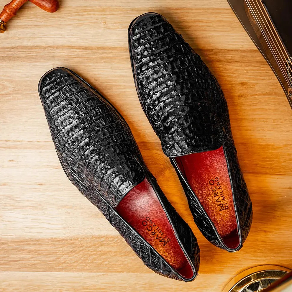 Marco Di Milano Trento Black Genuine Caiman Crocodile Loafers