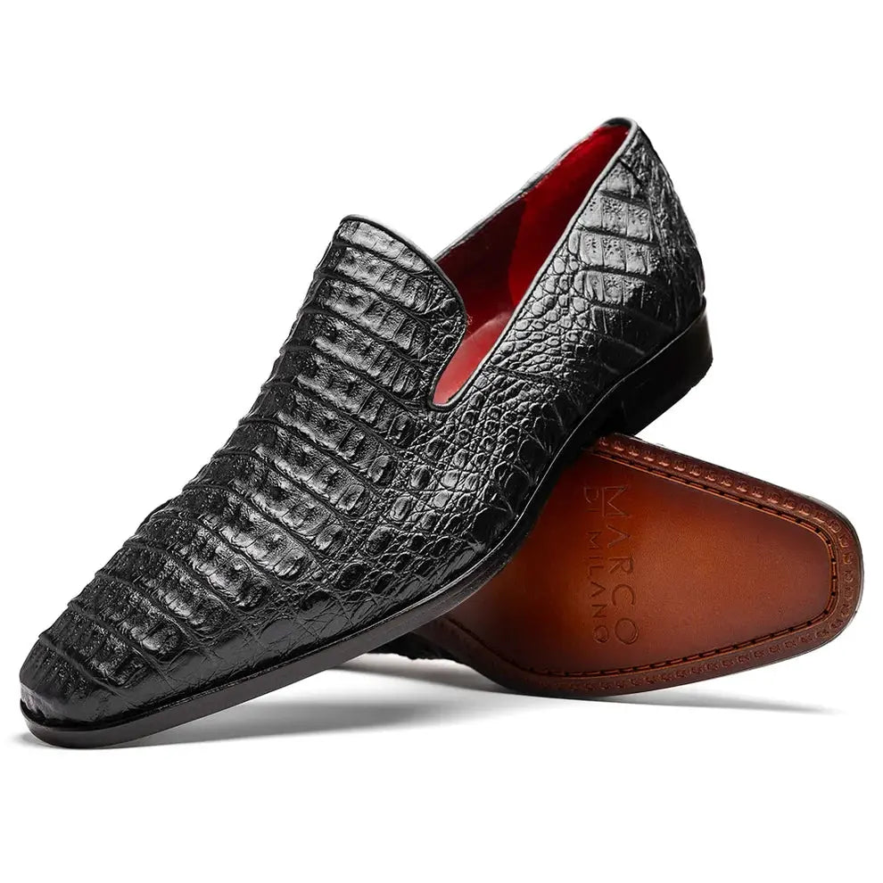 Marco Di Milano Trento Black Genuine Caiman Crocodile Loafers