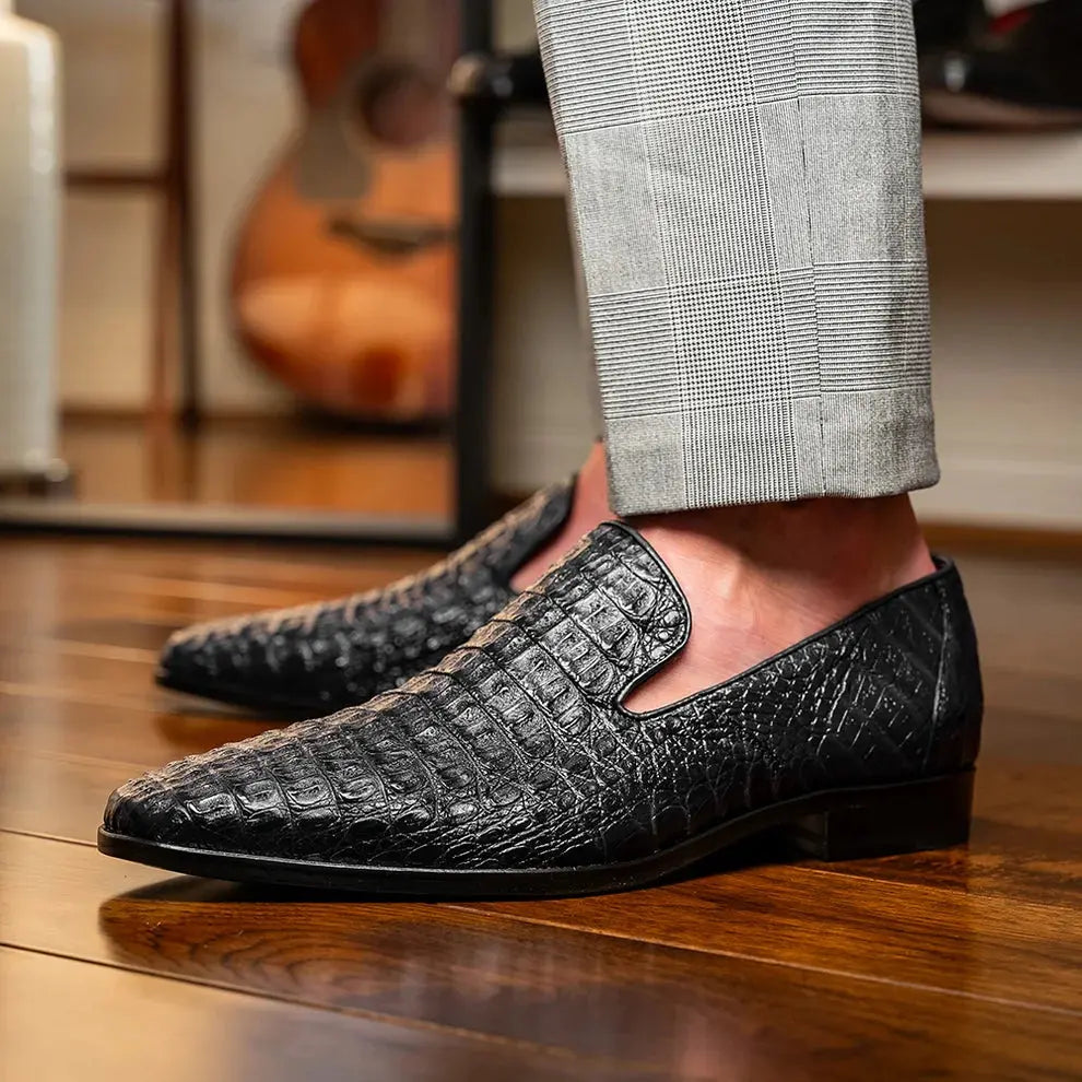 Marco Di Milano Trento Black Genuine Caiman Crocodile Loafers