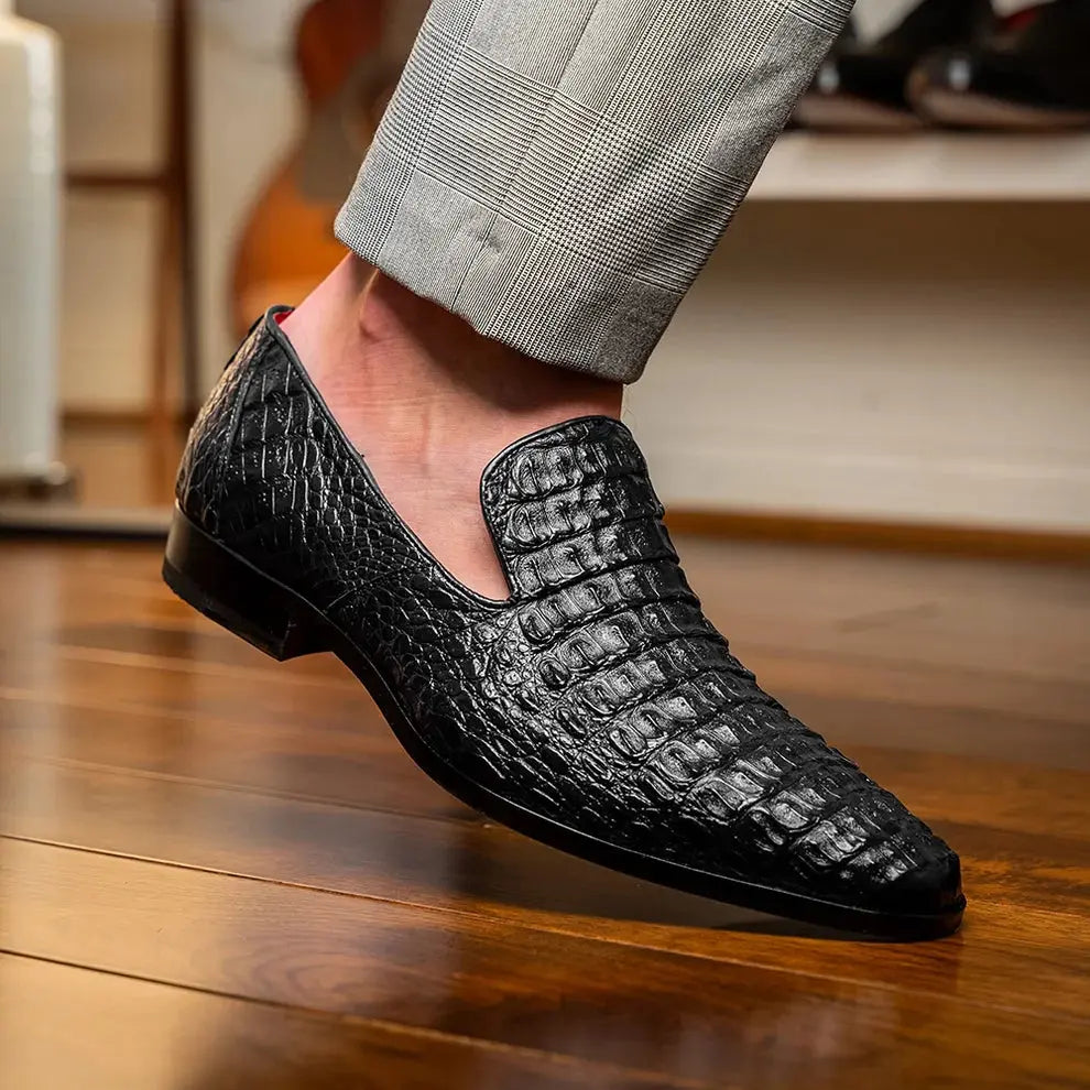 Marco Di Milano Trento Black Genuine Caiman Crocodile Loafers