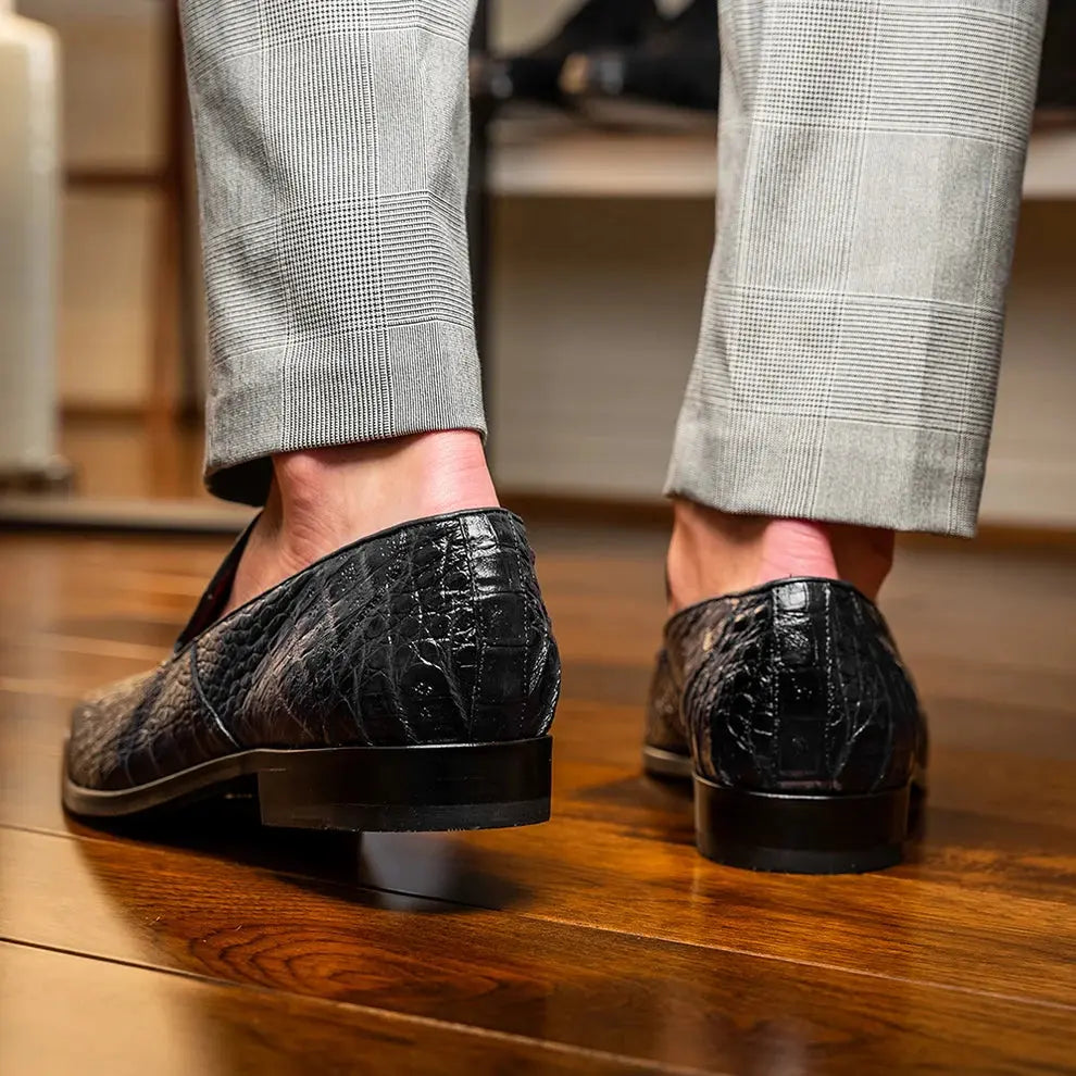 Marco Di Milano Trento Black Genuine Caiman Crocodile Loafers
