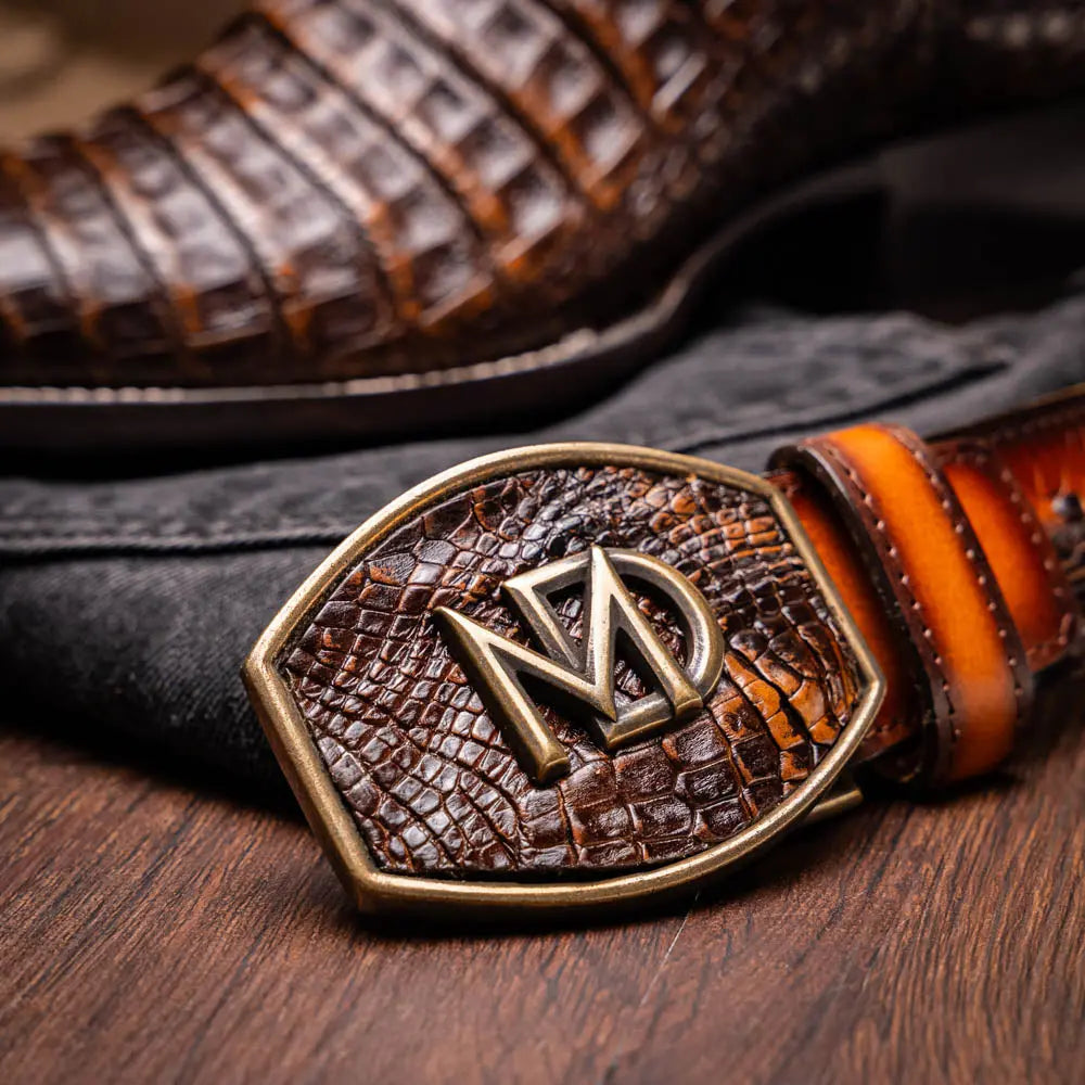 Marco Di Milano Tucson Aged Brown Genuine Caiman Crocodile Cowboy Boots