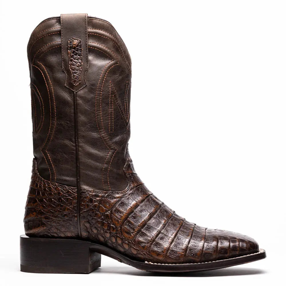 Marco Di Milano Tucson Aged Brown Genuine Caiman Crocodile Cowboy Boots