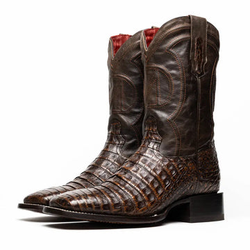 Marco Di Milano Tucson Aged Brown Genuine Caiman Crocodile Cowboy Boots