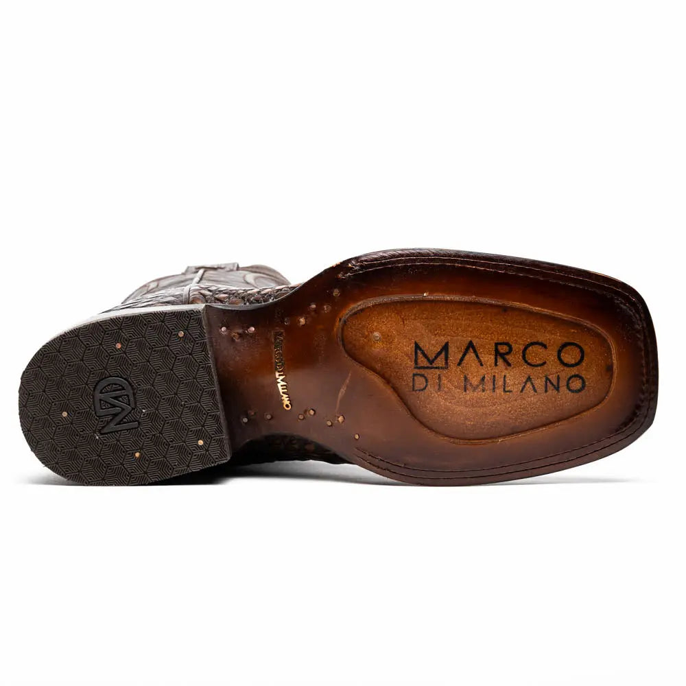 Marco Di Milano Tucson Aged Brown Genuine Caiman Crocodile Cowboy Boots