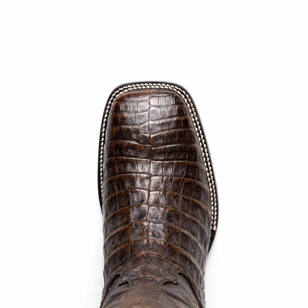 Marco Di Milano Tucson Aged Brown Genuine Caiman Crocodile Cowboy Boots