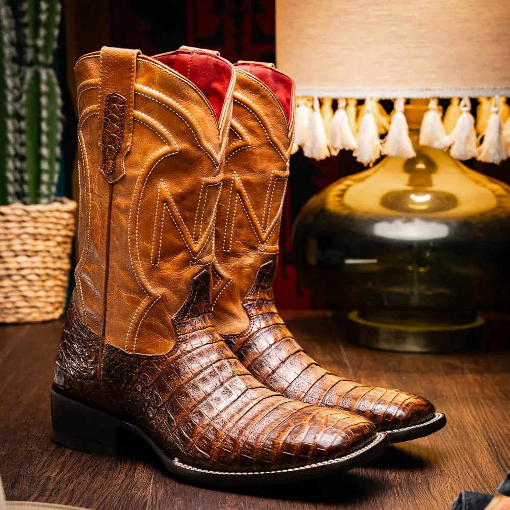 Marco Di Milano Tucson Aged Maple Genuine Caiman Crocodile Cowboy Boots