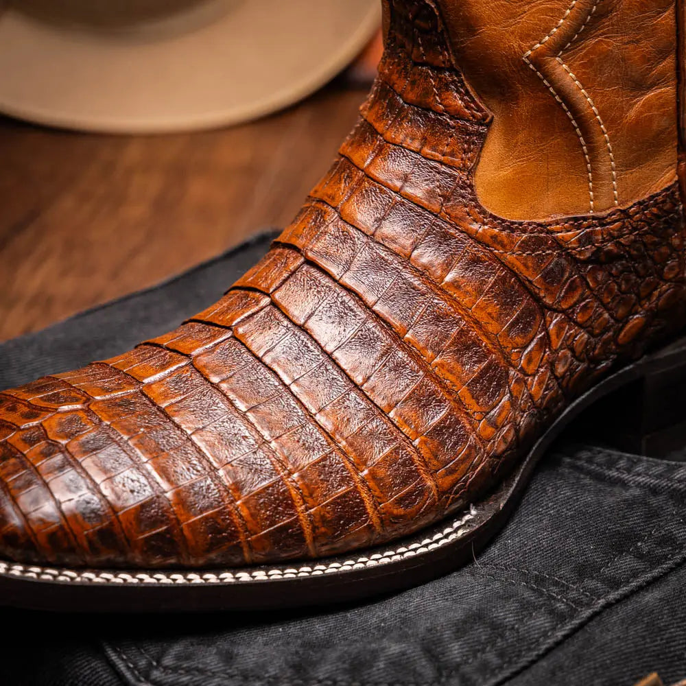 Marco Di Milano Tucson Aged Maple Genuine Caiman Crocodile Cowboy Boots