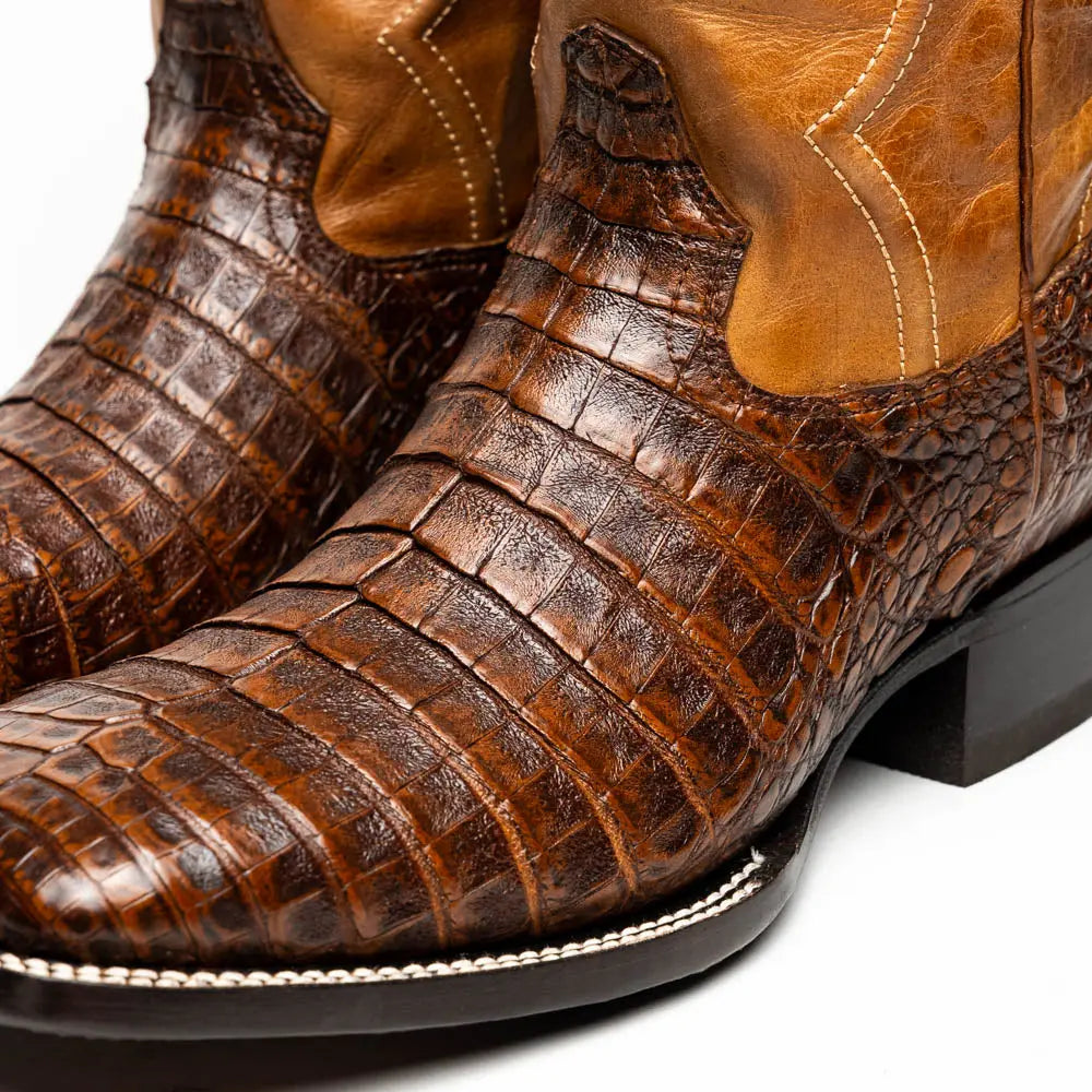 Marco Di Milano Tucson Aged Maple Genuine Caiman Crocodile Cowboy Boots