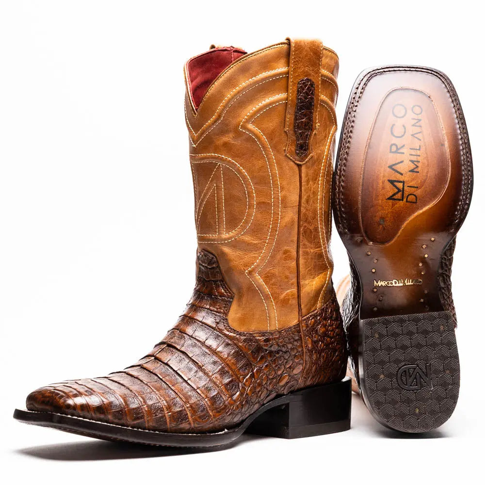 Marco Di Milano Tucson Aged Maple Genuine Caiman Crocodile Cowboy Boots