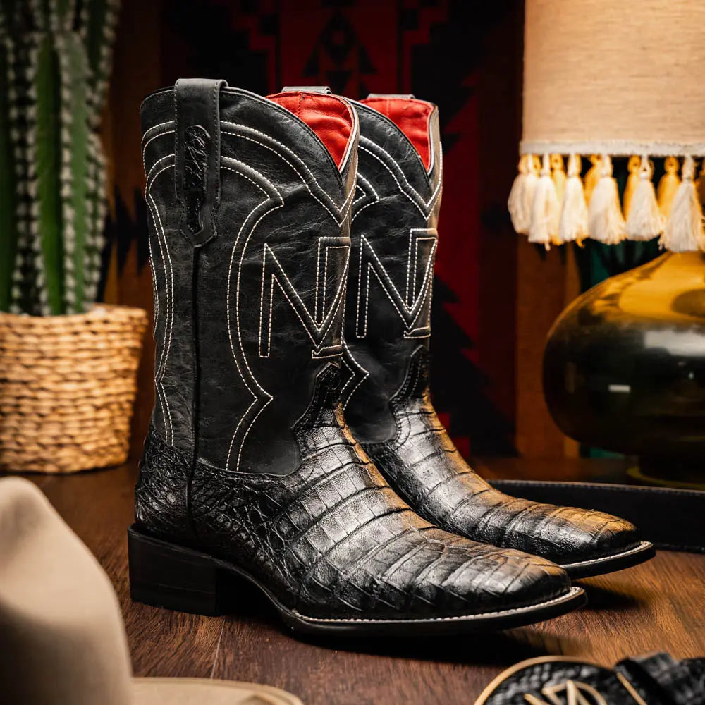 Marco Di Milano Tucson Black Genuine Caiman Crocodile Cowboy Boots