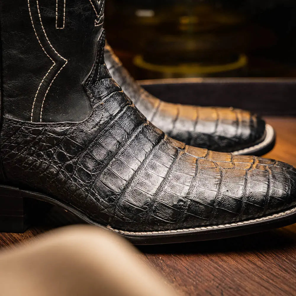 Marco Di Milano Tucson Black Genuine Caiman Crocodile Cowboy Boots