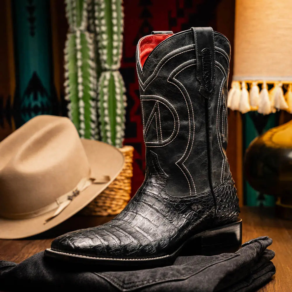Marco Di Milano Tucson Black Genuine Caiman Crocodile Cowboy Boots