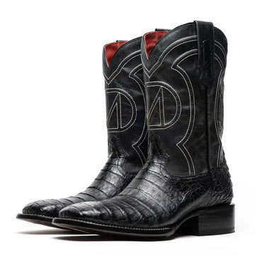 Marco Di Milano Tucson Black Genuine Caiman Crocodile Cowboy Boots