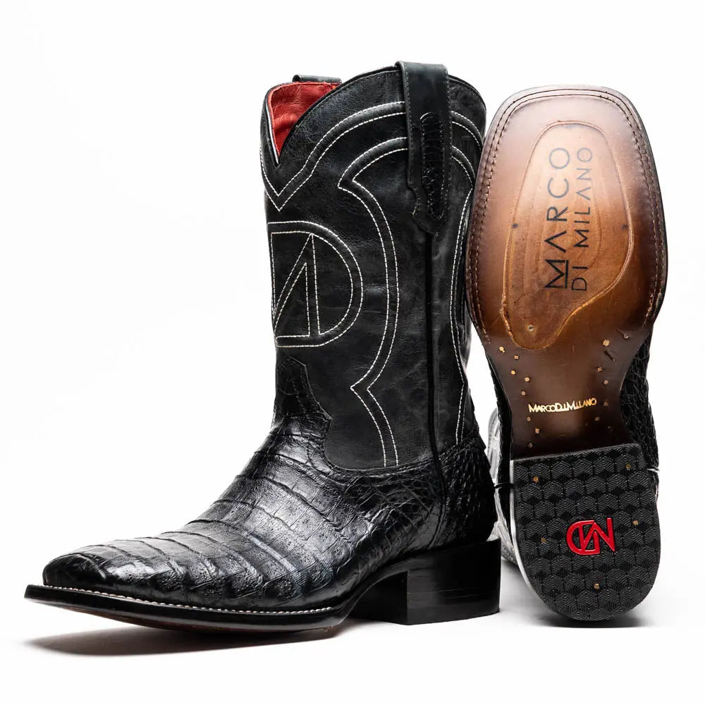 Marco Di Milano Tucson Black Genuine Caiman Crocodile Cowboy Boots