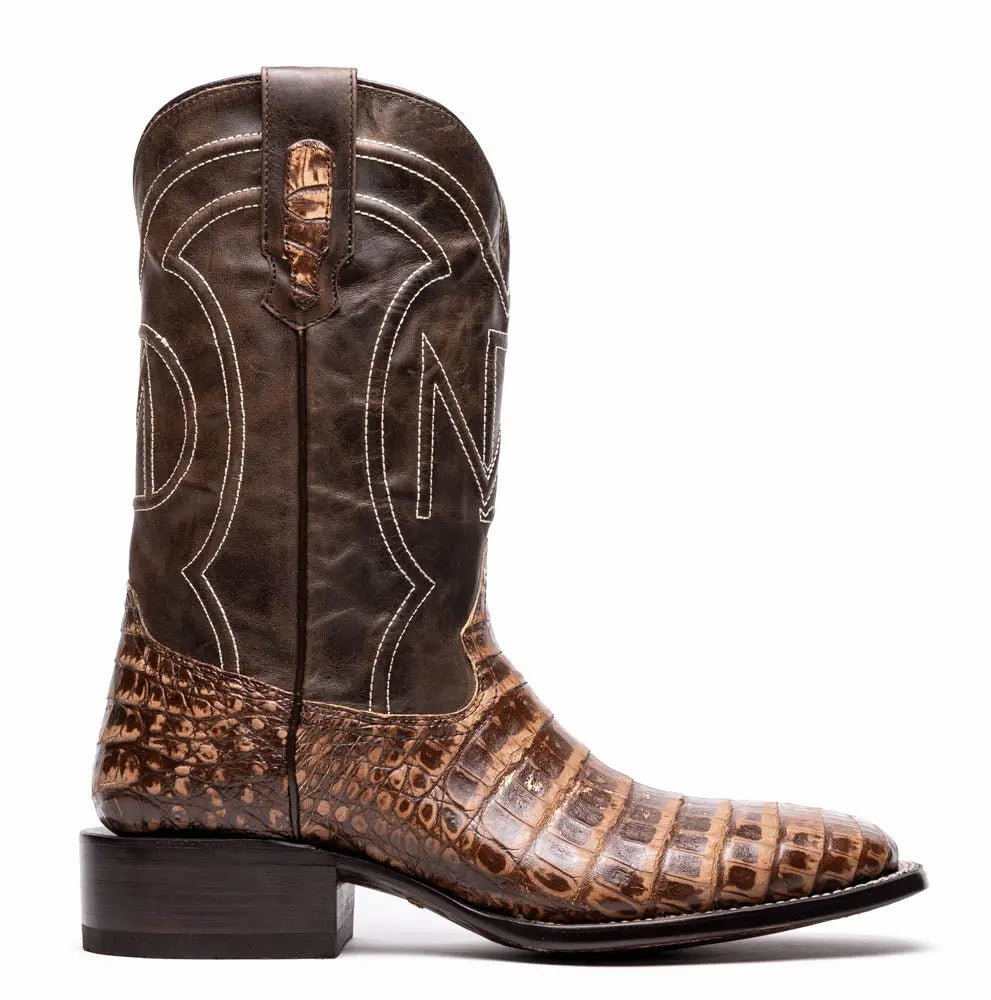 Marco Di Milano Tucson Stone Brown Genuine Caiman Crocodile Cowboy Boots
