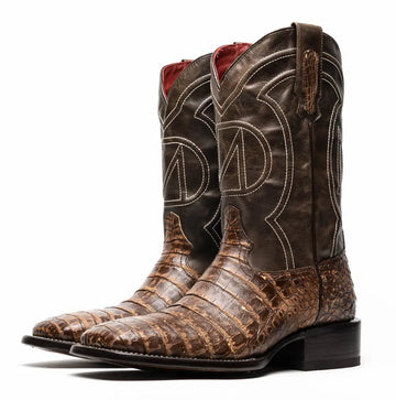 Marco Di Milano Tucson Stone Brown Genuine Caiman Crocodile Cowboy Boots