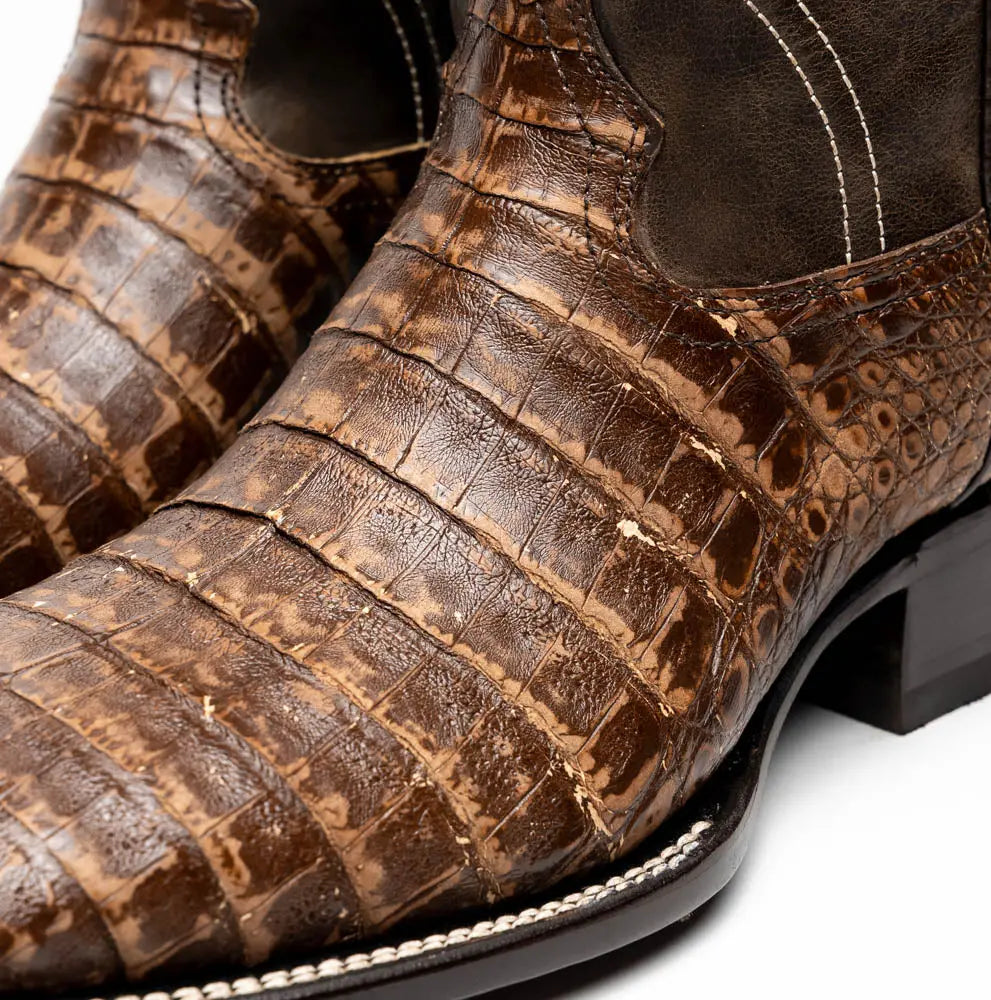 Marco Di Milano Tucson Stone Brown Genuine Caiman Crocodile Cowboy Boots
