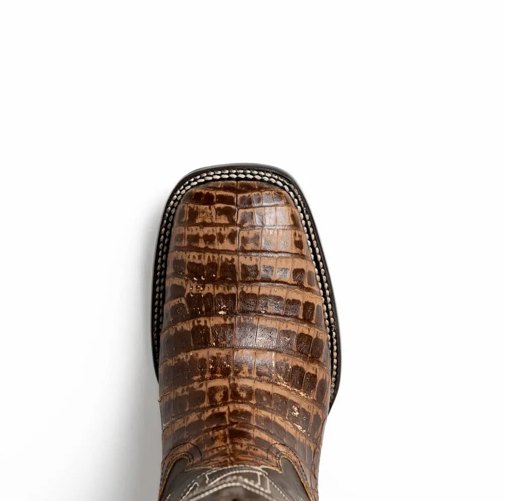 Marco Di Milano Tucson Stone Brown Genuine Caiman Crocodile Cowboy Boots