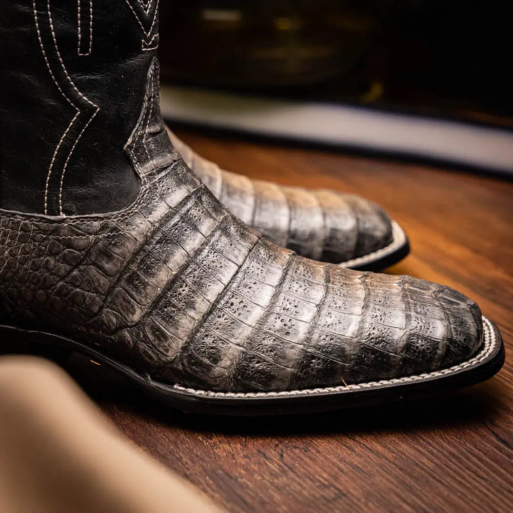 Marco Di Milano Tucson Stone Gray Genuine Caiman Crocodile Cowboy Boots