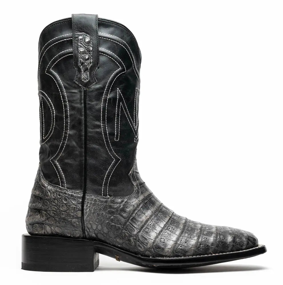 Marco Di Milano Tucson Stone Gray Genuine Caiman Crocodile Cowboy Boots