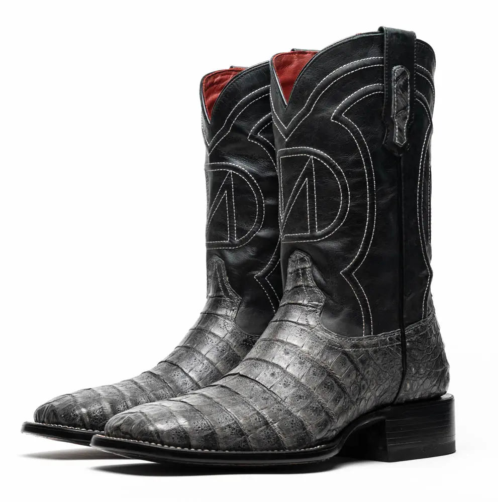 Marco Di Milano Tucson Stone Gray Genuine Caiman Crocodile Cowboy Boots