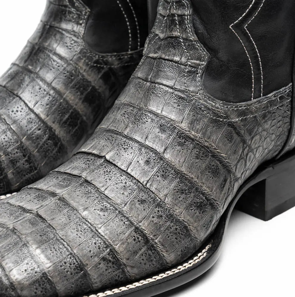 Marco Di Milano Tucson Stone Gray Genuine Caiman Crocodile Cowboy Boots